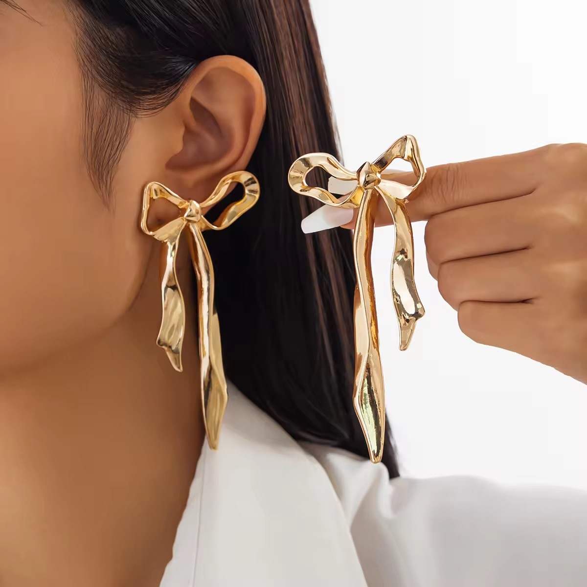 Exaggerated Long Metal Bow Earrings
